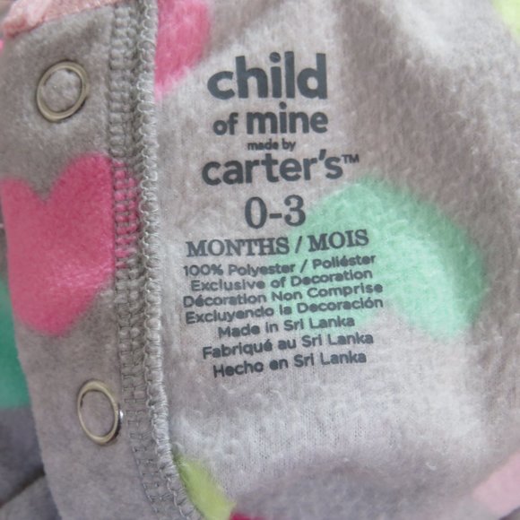 Carter's Girl's Infant Onesie 0-3 Months Multi-Color Heart Pattern on Soft Gray‎ - Picture 3 of 4